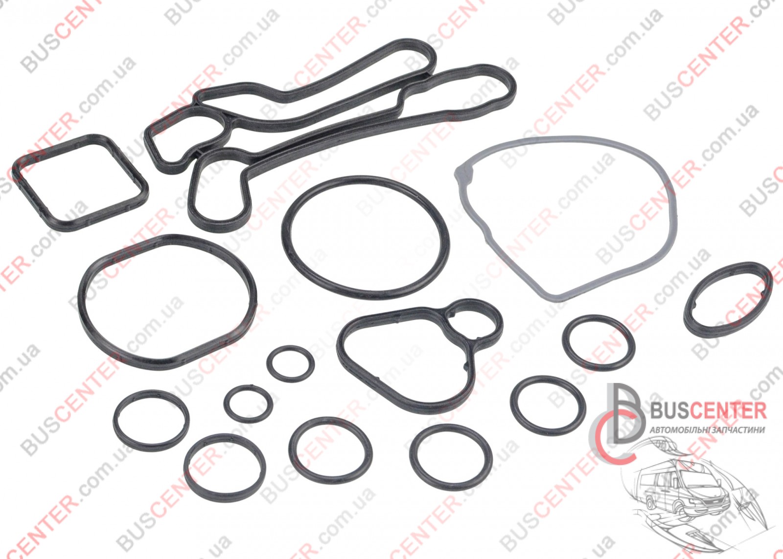 Фотография запчасти Прокладка теплообменника (корпуса масляного фильтра, масляного радиатора, охладителя/ уплотнительное кольцо, проставка, манжет, уплотнитель, сальник, резинка, уплотнение - комплект 15 шт)