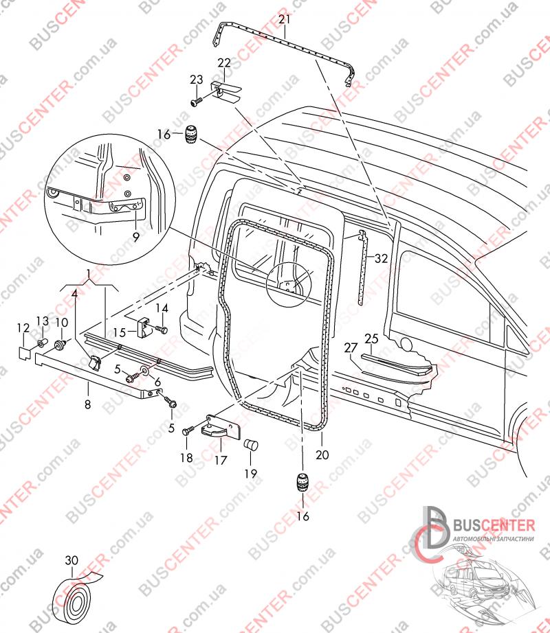 Фотографія запчастини  Упор бічних розсувних лівих дверей верхній